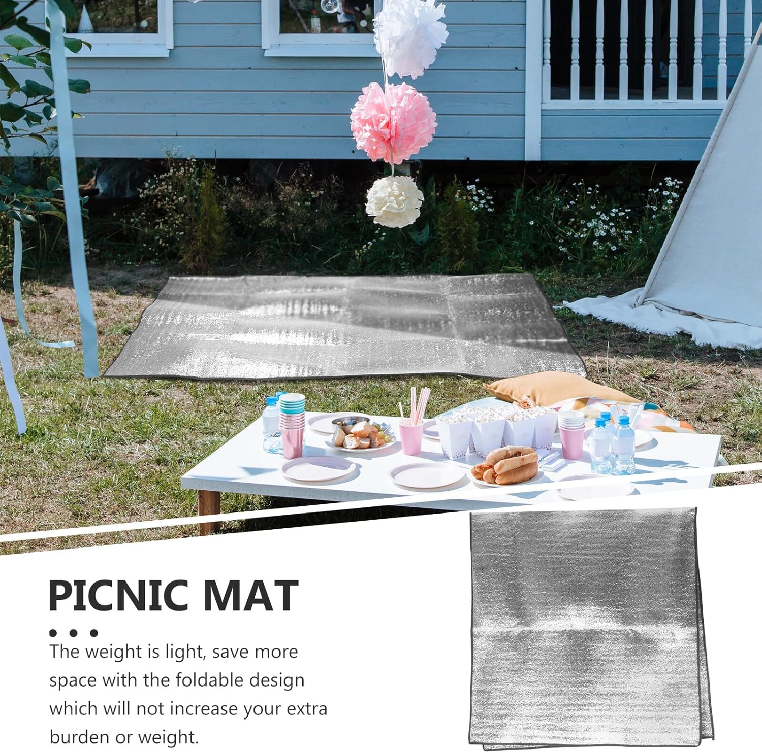 DECHOUS Outdoor Picnic Blanket Large Waterproof Camping Mat for 2+ People, Thickened 3.5mm Dual-Sided Aluminum Moisture-Proof Pad with Carry Bag, Portable Beach and Grass Ground Mat