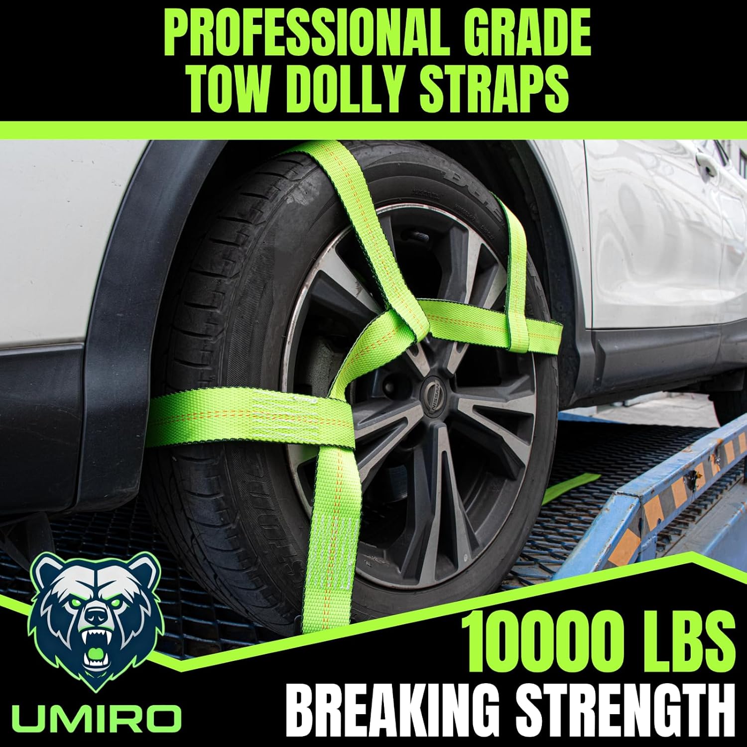 Umiro Tow Dolly Straps,2 Pack Tow Dolly Basket Straps with Flat Hook,Car Dolly Strap,Tow Dolly Basket Straps with Flat Hook Fit 14"-19" Tires,Car Wheel Tie Down Strap with 10,000 lbs Breaking Strength