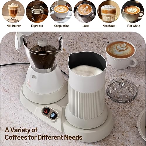 Miniatura 6 de Máquina de café espresso eléctrica con espumador de leche 2 en 1 Eficiente cafetera Moka con espumador de leche de aluminio Operación de un toque