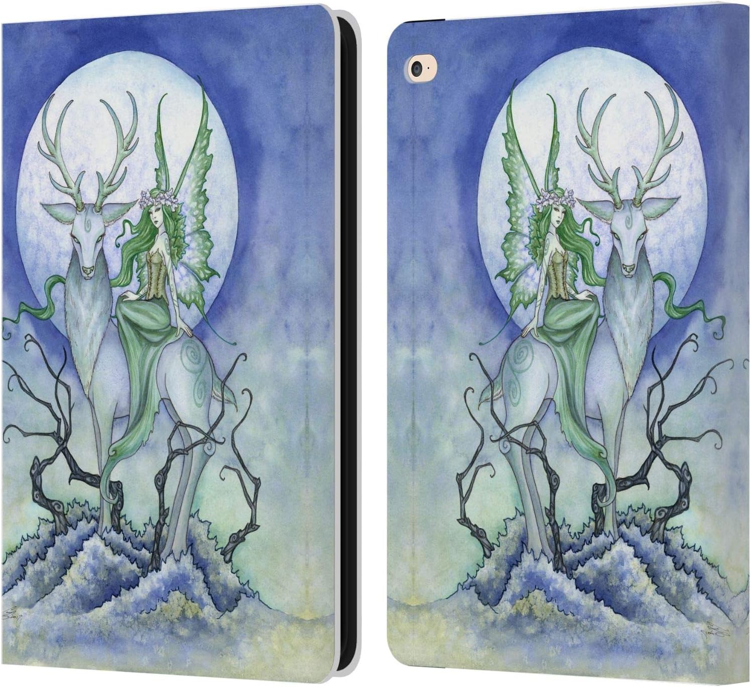 Head Case Designs Officially Licensed Amy Brown Midnight Fairy Elemental Series Leather Wallet Case Compatible with Apple iPad Air 2 (2014)