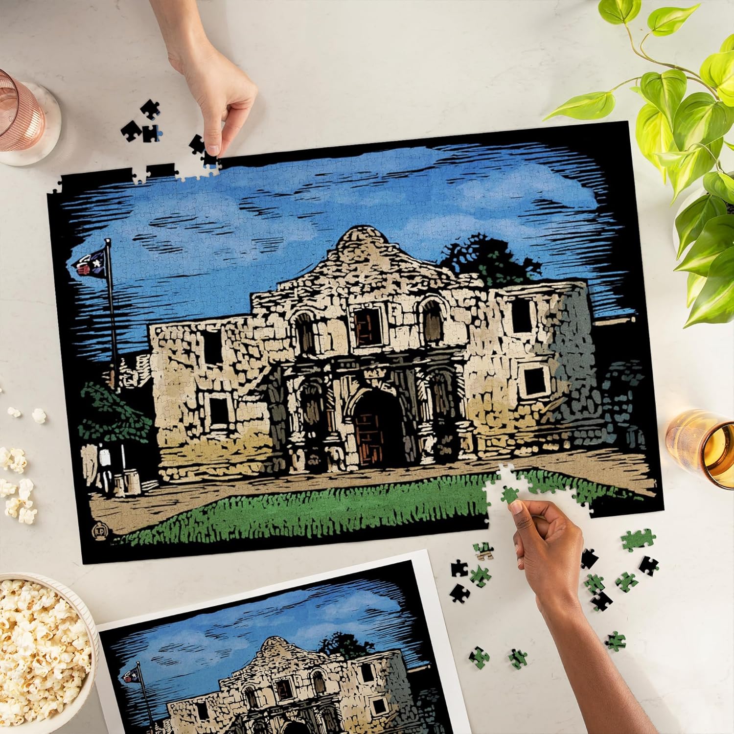 Lantern Press Alamo, Scratchboard 1000 Piece Jigsaw Puzzle for Adults, Made in USA with Reference Poster