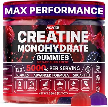 Creatine Monohydrate Gummies 5000 mg Vegan, Sugar-Free Pre Workout Creatine for Men & Women Raspberry & BlackBerry Flavored Chewable Creatine Monohydrate, 120 Gummies 30-Day Supply