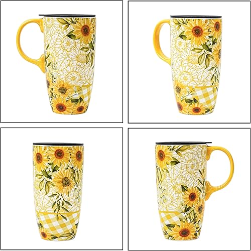 Miniatura 7 de Topadorn Taza de viaje de cerámica con tapa y asa, taza de café de cerámica con leche en caja de color, 17 onzas, tapa resistente a salpicaduras,