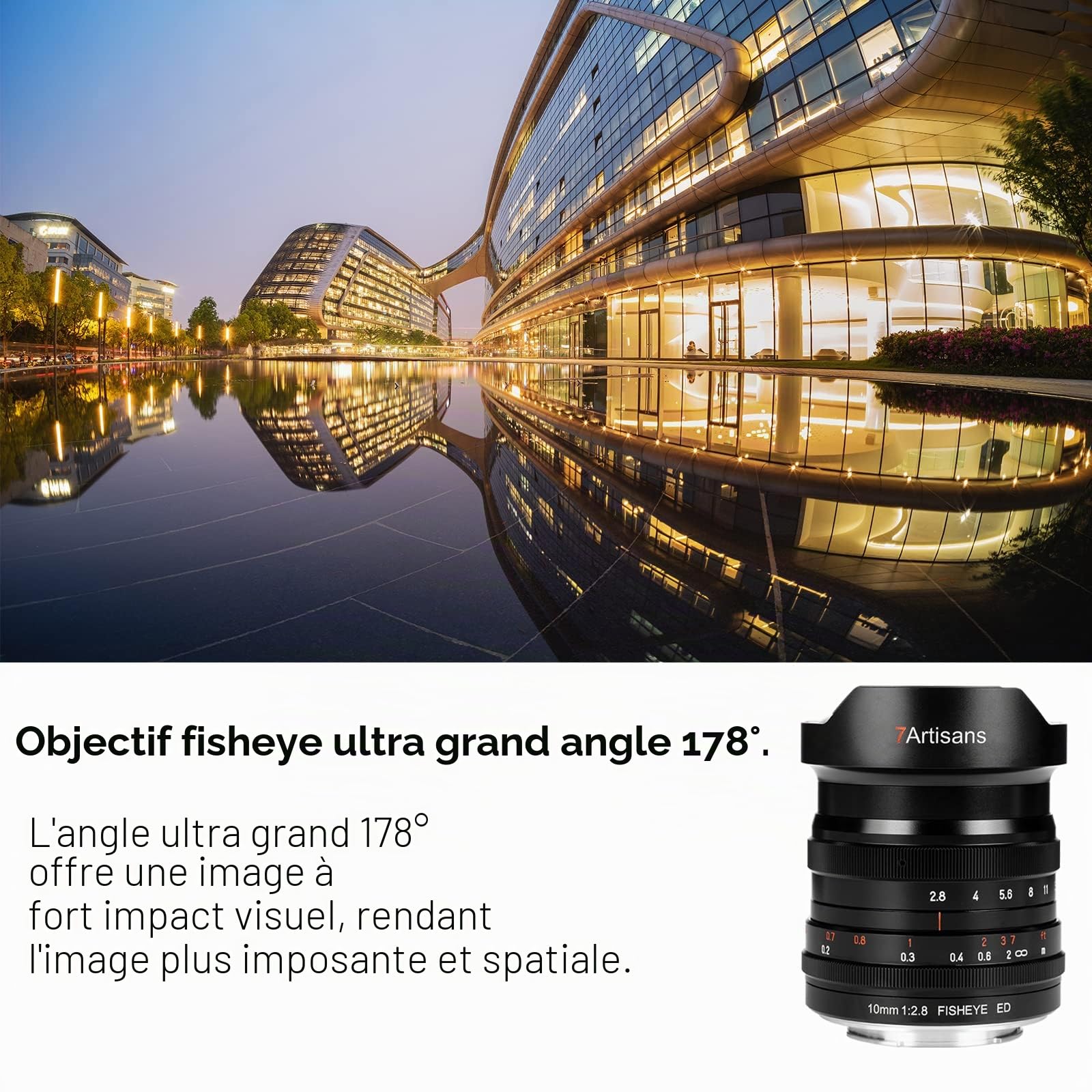 7artisans Objectif Fisheye 178° Full Frame F2.8 Full Frame Ultra Grand Angle 10 mm Mise au Point Manuelle pour appareils Photo sans Miroir Canon RF EOS R/EOS R3/EOS RP/EOS R5/EOS R6