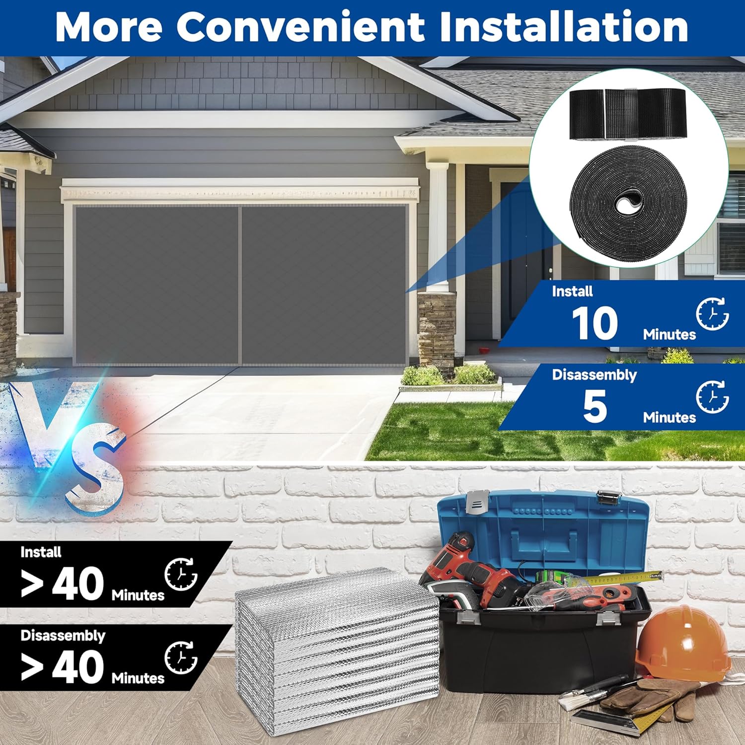 Garage Door Screen, 16x7ft, Grey Mesh/Fabric, Modern Style, Insulated Garage Door Curtain