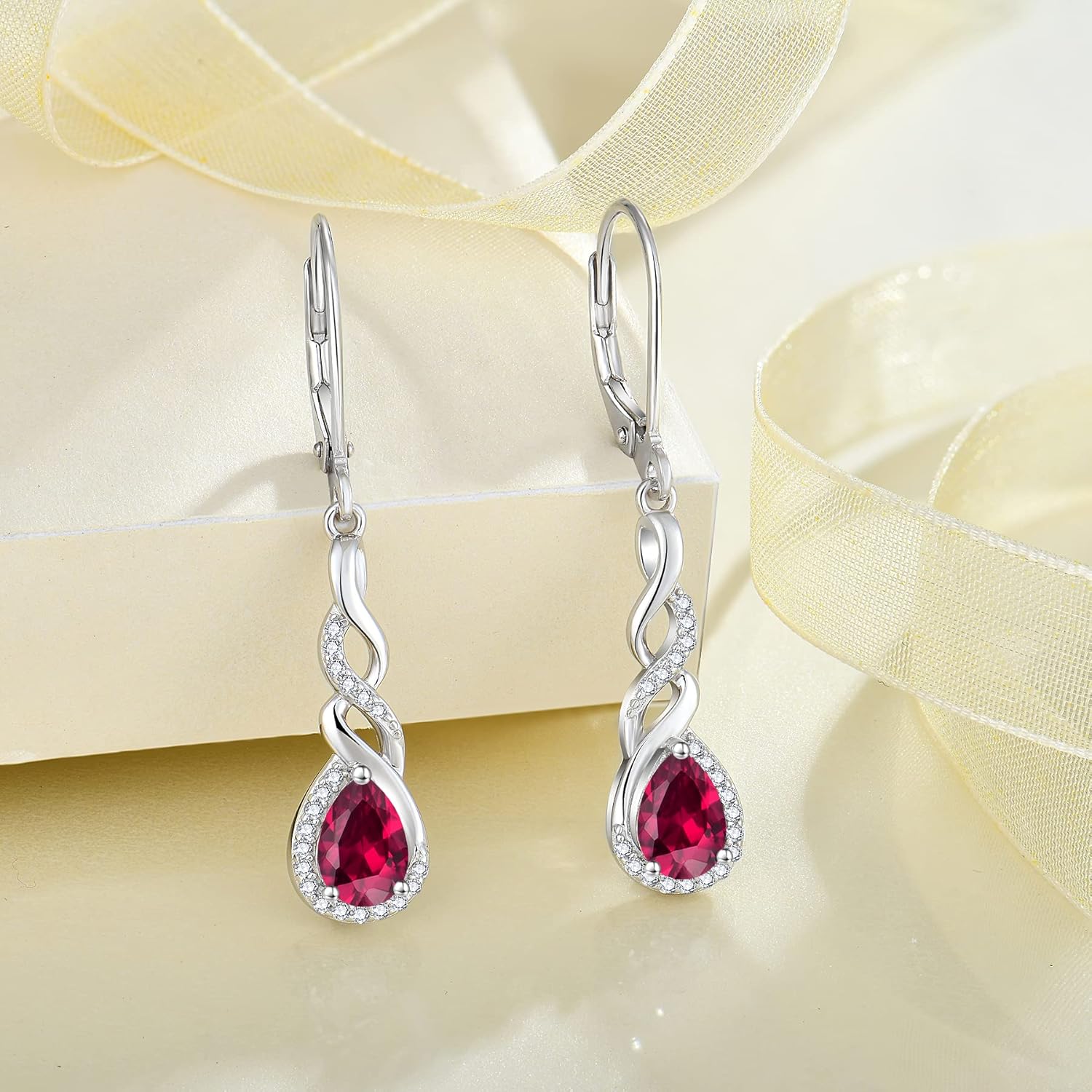 Infinity Dangle Drop Earrings for Women 925 Sterling Silver Teardrop Leverback Earrings Birthstone Jewelry Gifts for Women Wife Girlfriend Mother Daughter Her - Image 4