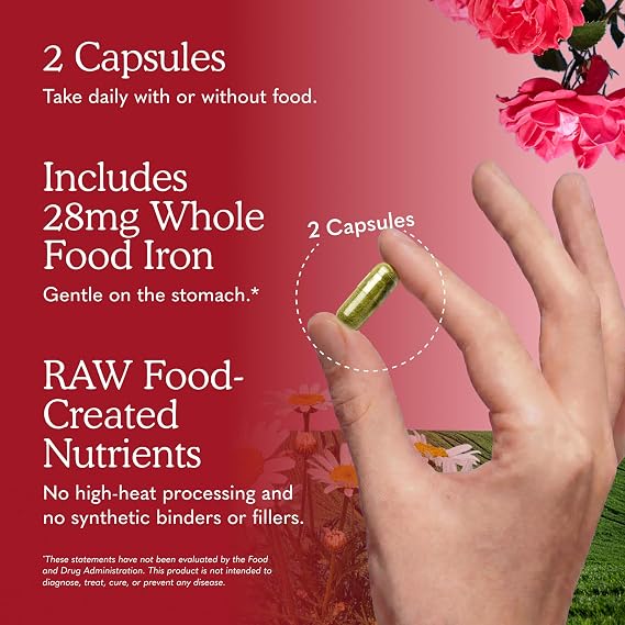Garden of Life Vitamin Code Healthy Blood - Iron Supplement for Women, 60 Vegan Capsules, with Vitamins B, C, Trace Minerals, Fruit Veggies, Probiotics - for Energy and Anemia Support