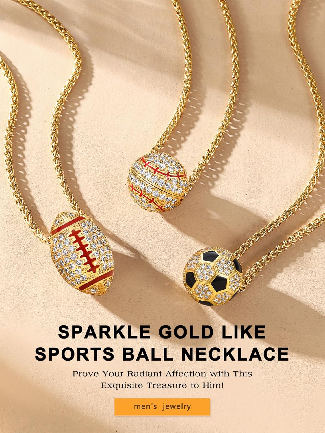 Bestyle Bling Football Baseball Necklace for Men, Full CZ Men Gold Necklace Chain Gold Ball Pendant Sport Jewelry for Sprots Fan - Image 2