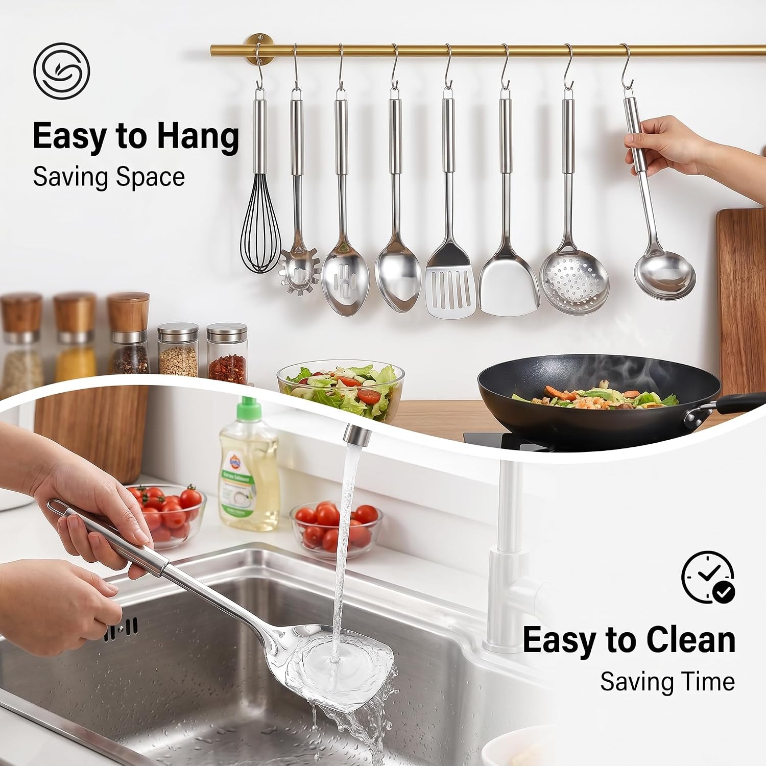 LIANYU Stainless Steel Cooking Utensils Set, 31 PCS Metal Kitchen Utensils