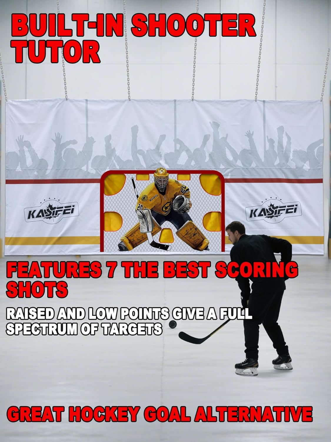 kasifei – 8' x 16' Heavy Duty Hockey Shooting Tarp – Built-in Shooter Tutor – Great Hockey Net Replacement – Training Equipment for All Skill Levels - Garage & Wall Protection