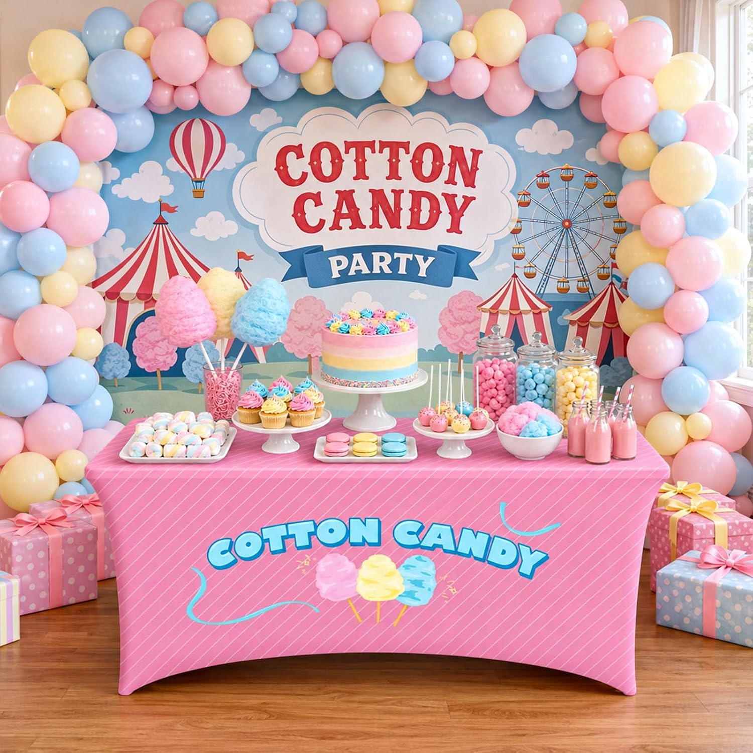 Cotton Candy Stand Supplies Tablecloth, 6 FT Spandex Table Cover