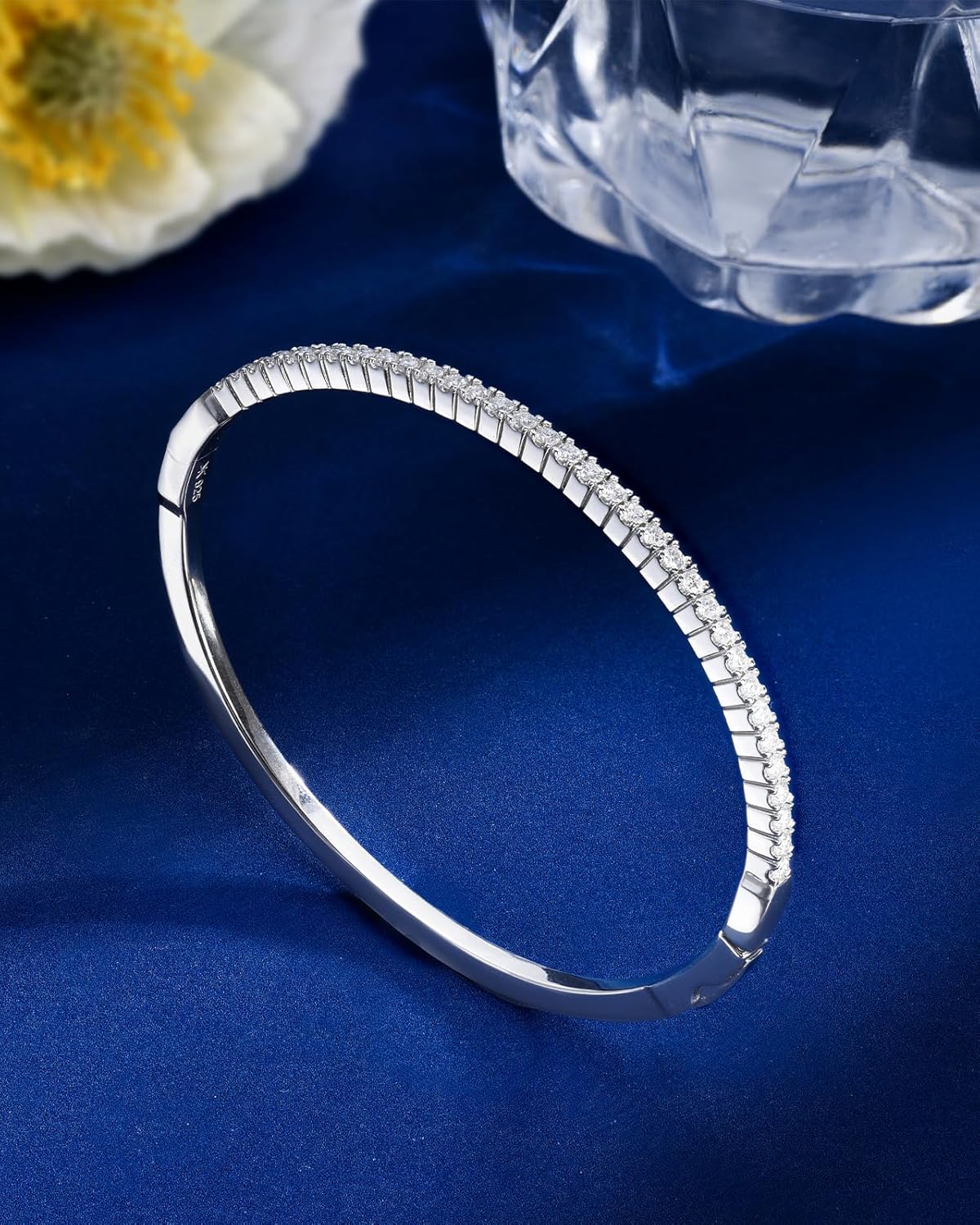 KSTYLE 14K Gold Moissanite Bangle Bracelets for Women, D Color VVS1 Clarity 3EX Cut | S925 Sterling Silver Base | Non Tarnish