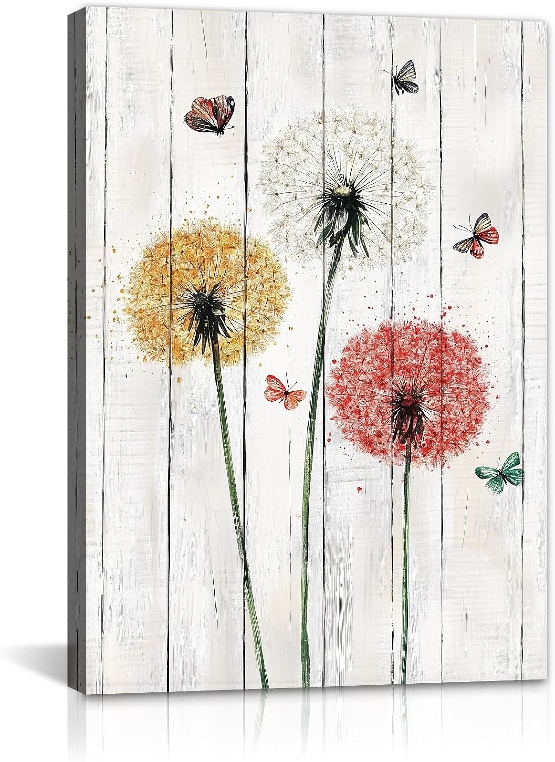 GLOKAKA Colorful Dandelion Butterflies Canvas Wall Art Rustic Farmhouse Floral Decor for Living Room Bedroom Dining Room(Artwork-1,20"x30")