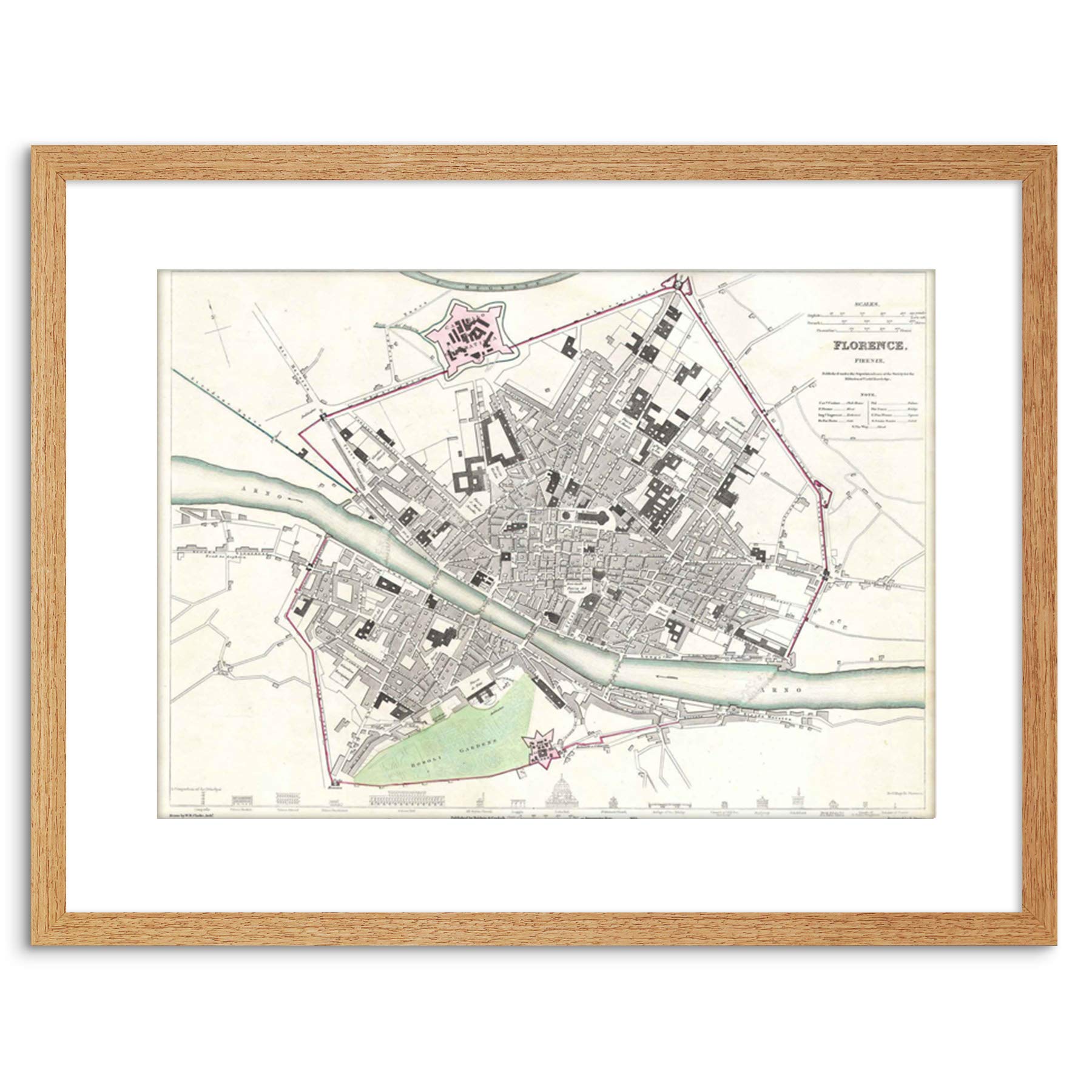 Wee Blue Coo Map Antique Clarke Florence City Plan Framed Wall Art Print