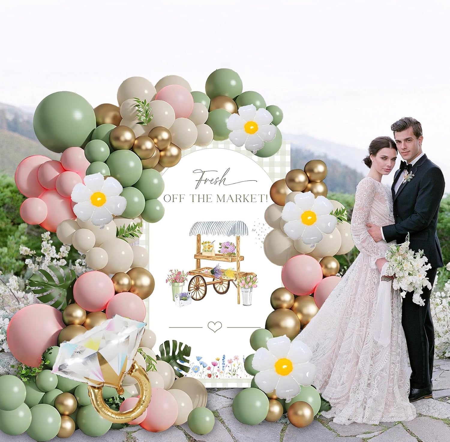 Fresh off the Market Bridal Shower Balloon Decor - She's Fresh off the Market Backdrop for Bridal Shower, Sage Green Floral Themed Balloons Decorations Bachelorette Party Engagement Wedding Decor