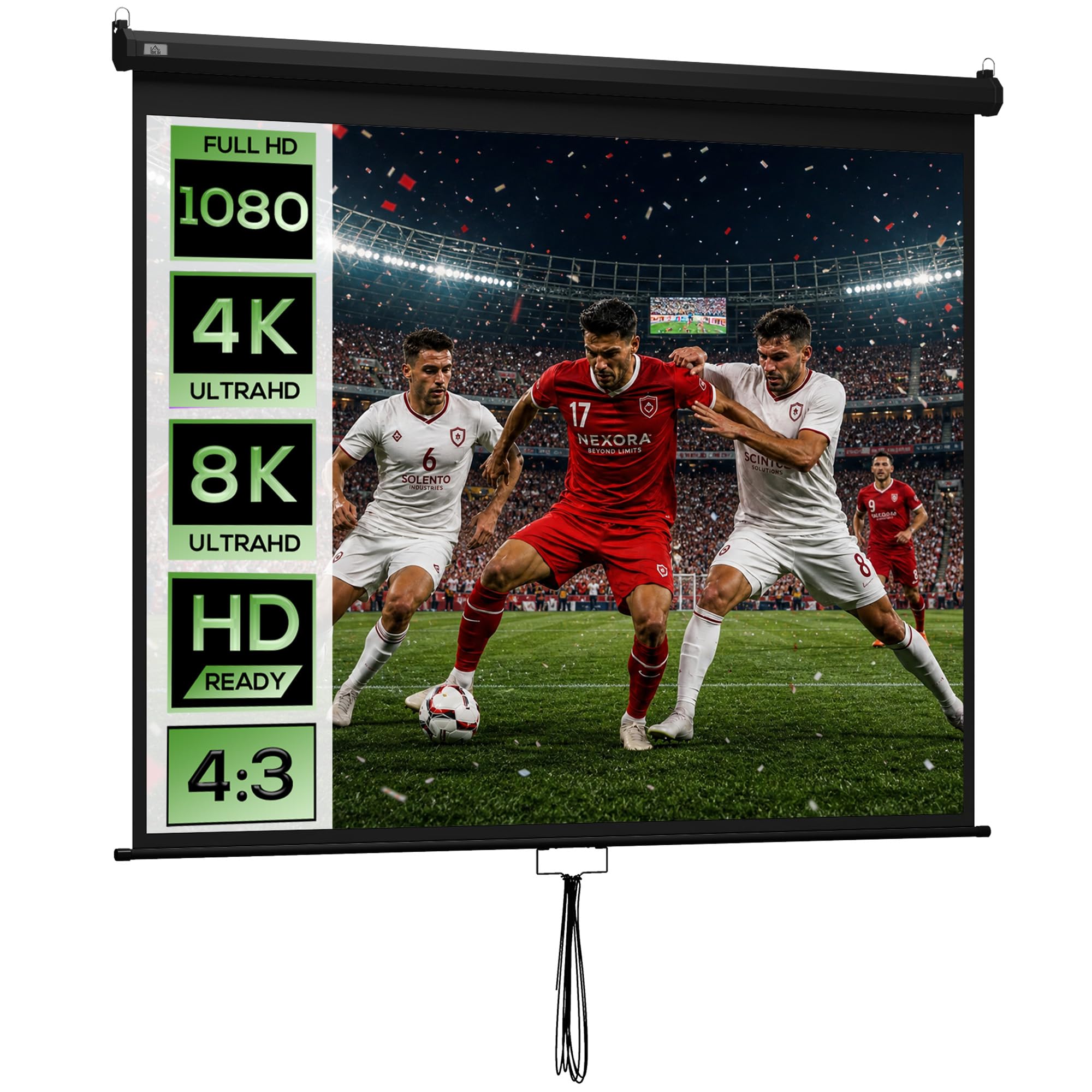 HOMCOM Écran de Projection 120" 4:3 HD 4K, Videoprojecteur avec Boîtier Métal, Réglable en Hauteur, Noir
