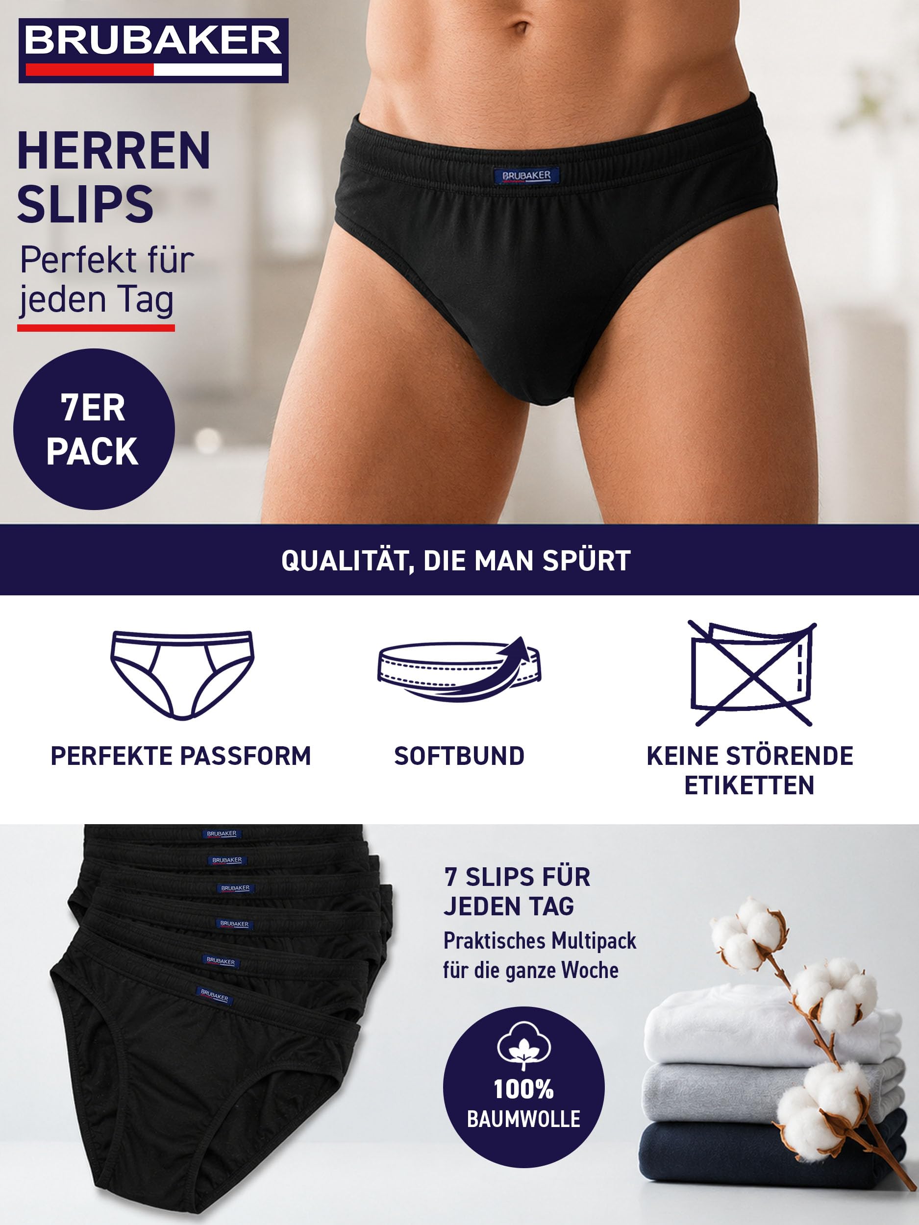 BRUBAKER - Slip Homme - Lot de 7 - Coton 100%