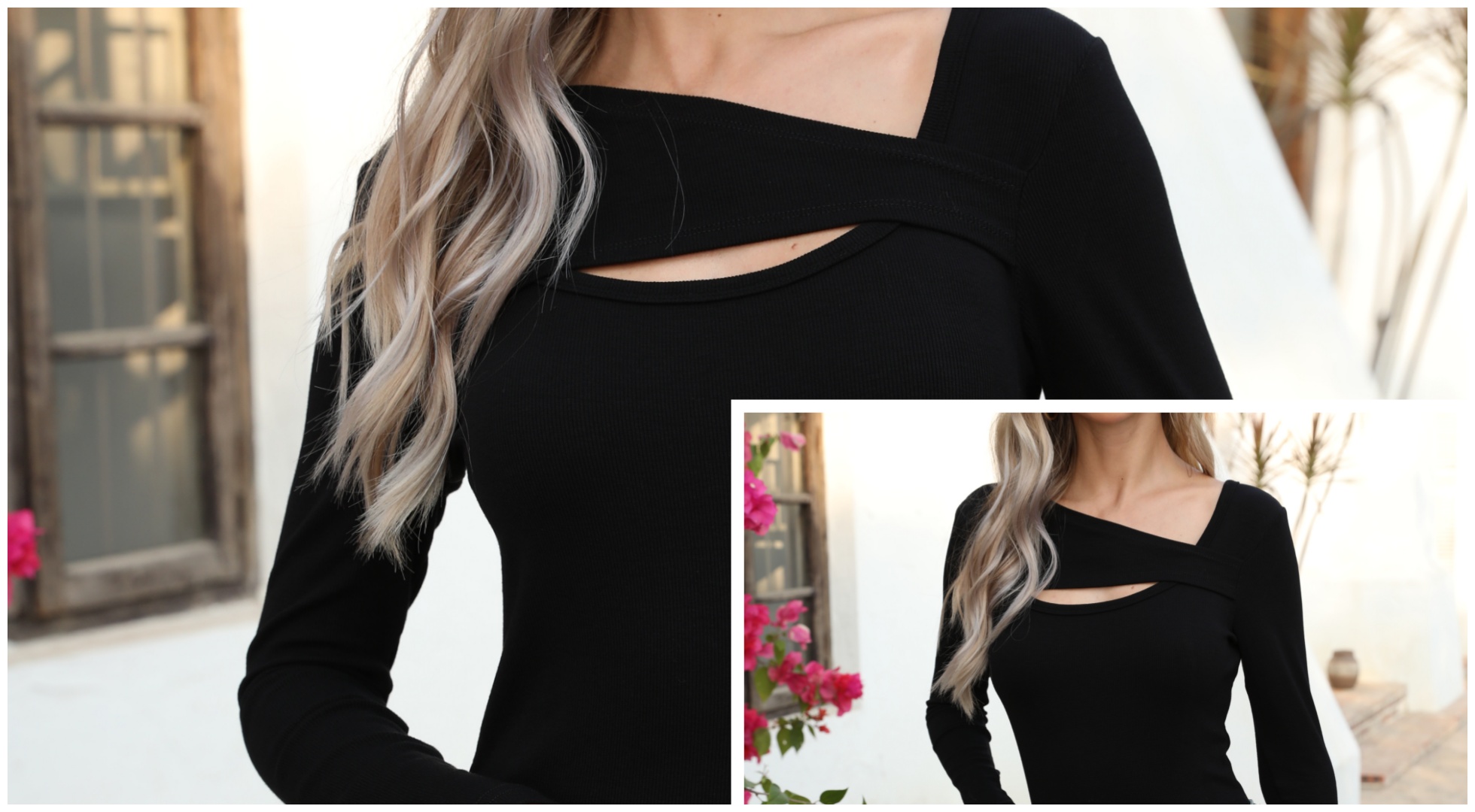 VICHYIE Women Long Sleeve One Piece Cutout Ribbed Fitted Shirts
