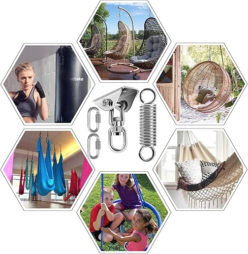 Miniatura 6 de Kit colgante de hamaca con muelle oscilante, ganchos de suspensión de capacidad de 1000 libras, perchas de columpio resistentes con rotación de 360,