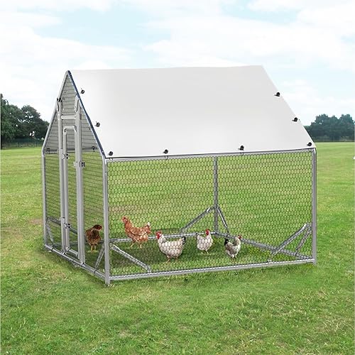 Miniatura 7 de LEMBERI Gallinero de metal para 6 pollos, jaula galvanizada para aves de corral con cubierta impermeable para exteriores, patio trasero y granja