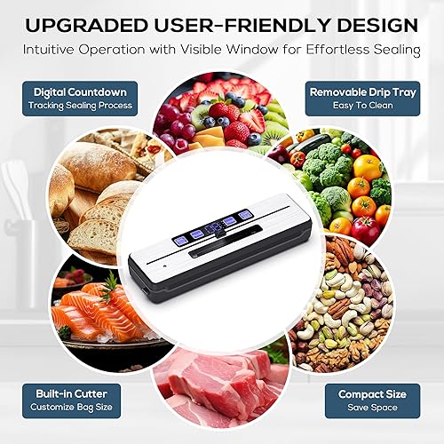 Miniatura 5 de Máquina selladora al vacío, kit de sellador automático de alimentos 9 en 1 con doble sellado térmico para alimentos húmedossecos, diseño compacto de