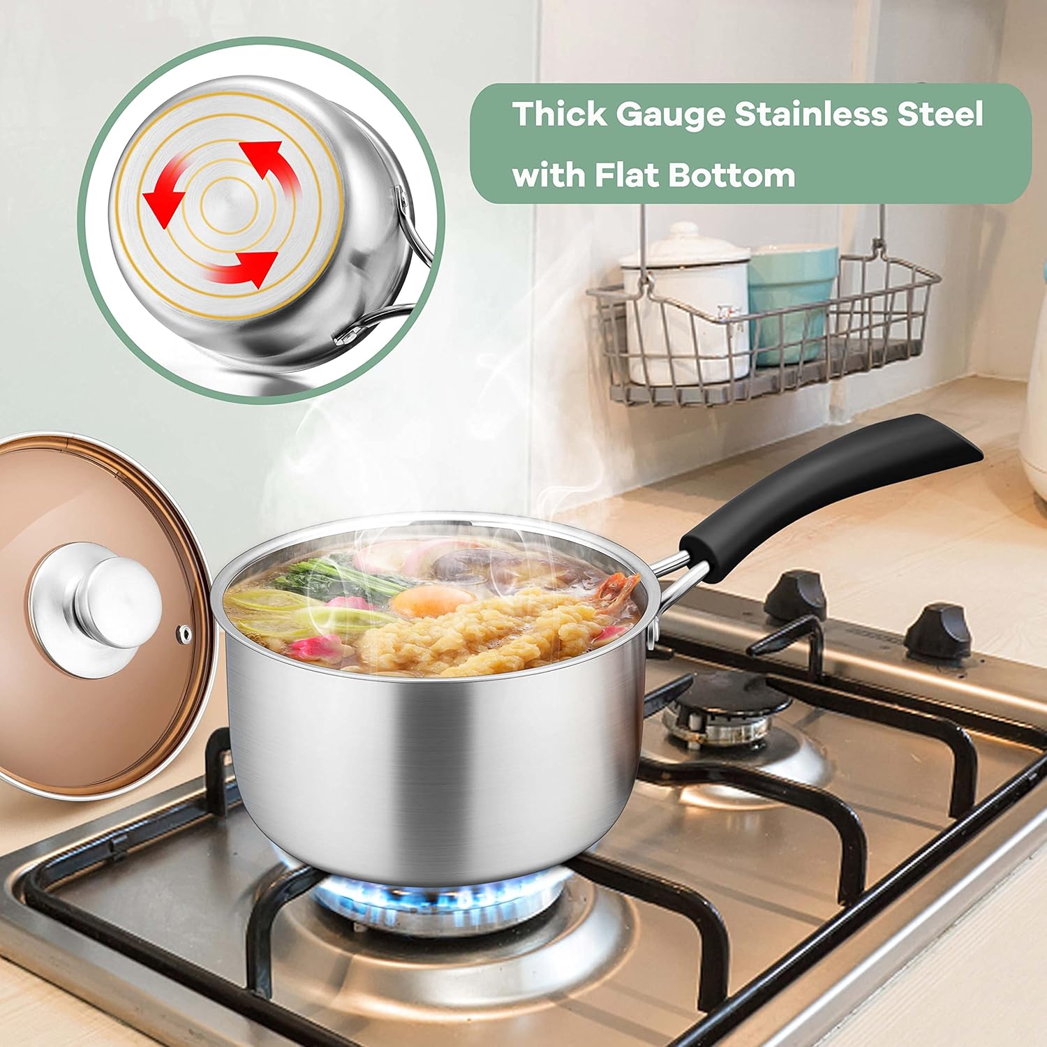 Herogo 1 Quart Saucepan with Lid & 16 x 12 x 1 Inch Baking Pan Sheet with Cooling Rack Set, Stainless Steel, Dishwasher Safe