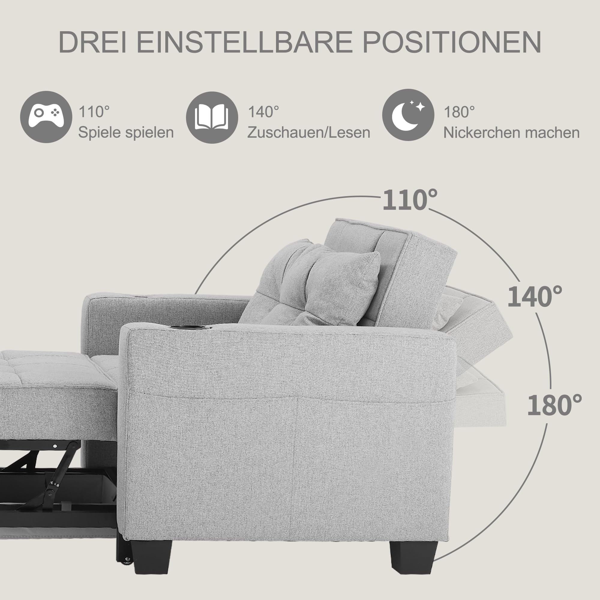 DURASPACE 3-in-1 Schlafsessel Schlafsofa,Verstellbares Schlafsofa