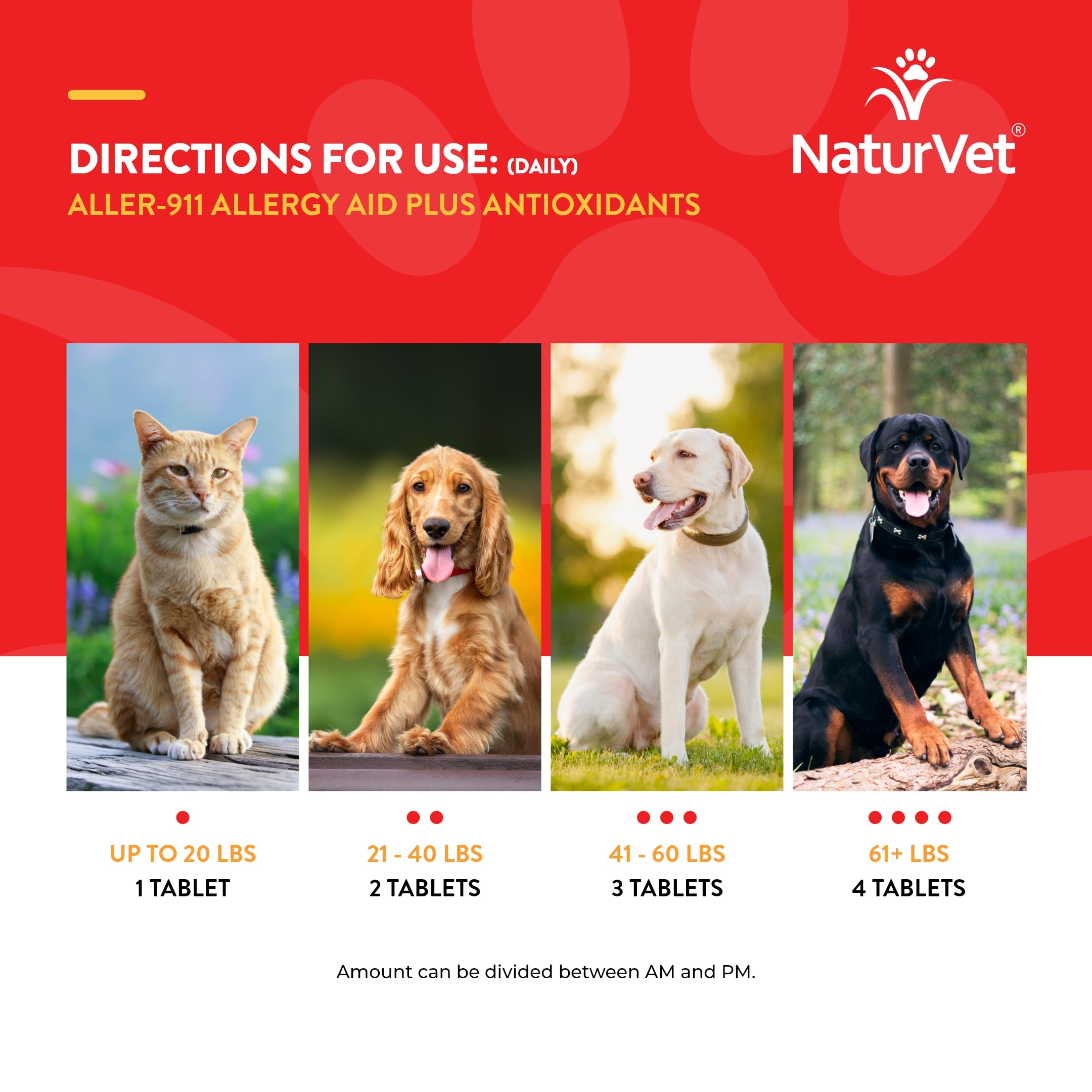 NaturVet Aller-911 Haut- und Fellallergiehilfe Formula Plus Antioxidantien für Hunde und Katzen, 60 Kautabletten