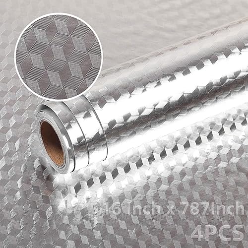 Miniatura 7 de Paquete de 4 papeles pintados de cocina para despegar y pegar, 15.7 x 197 pulgadas, a prueba de aceite, encimeras de despegar y pegar para cocina,