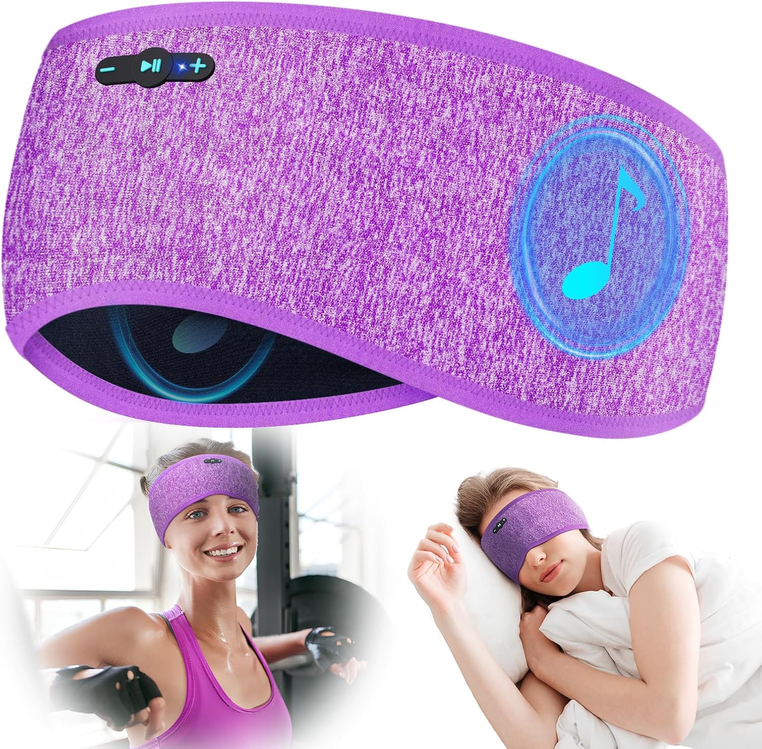 Sleep Headphones Bluetooth 6.0 Headband, 20Hr Headband Headphones with HD Stereo Speakers, Sports Wireless Earphones for Side Sleepers Workout Yoga Travel Meditation, Gifts for Women Men,Purple