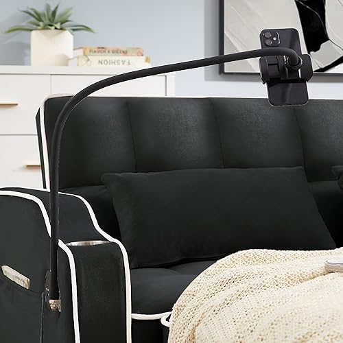 Miniatura 8 de Sofá cama convertible con puertos USB, sofá cama extraíble con soporte giratorio para teléfono, moderno sofá biplaza de terciopelo con soportes para