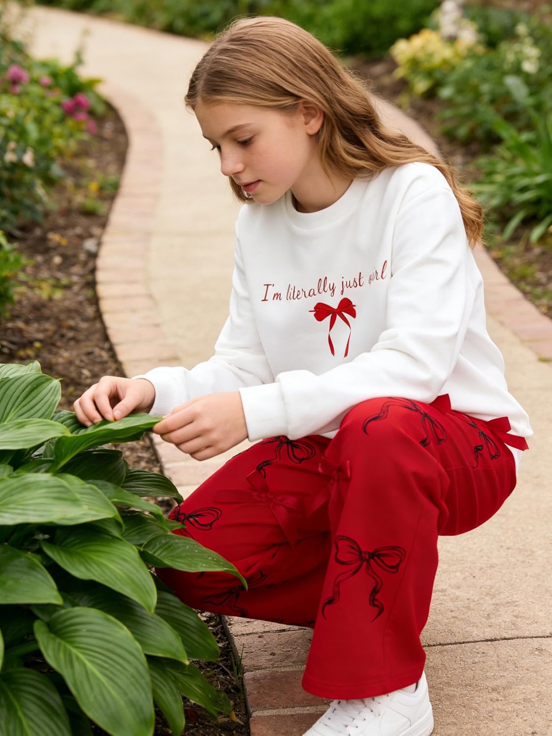 Girls Clothes 2 Piece Outfit Long Sleeve Top + Bow Cargo Pants Girls Fall and Winter Outfits, Sizes 7-16 Years - Image 4