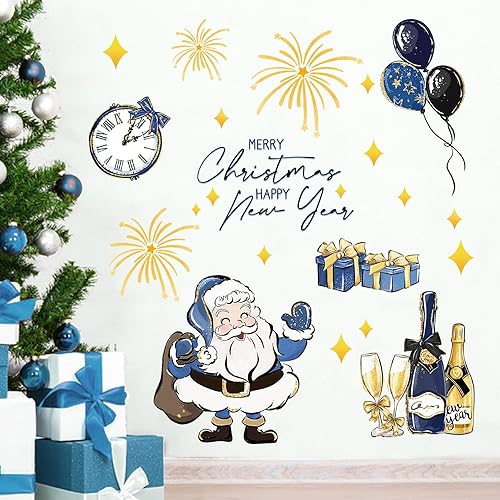 Yovkky Calcomanías de pared con texto en inglés Merry Christmas (Feliz Navidad, feliz año nuevo), regalo de Navidad de Papá Noel, decoración del