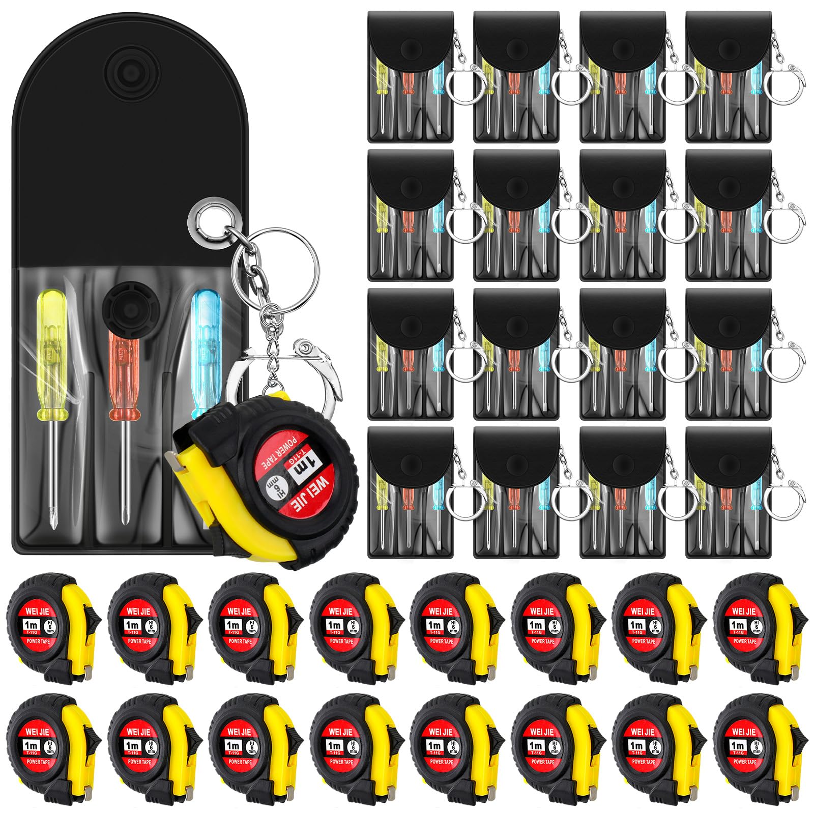 Jutom 32 Pcs Mini Tape Measure Keychain Bulk Mini Screwdriver Keychain Set Adult Tool Party for Men Valentine's Day Gifts