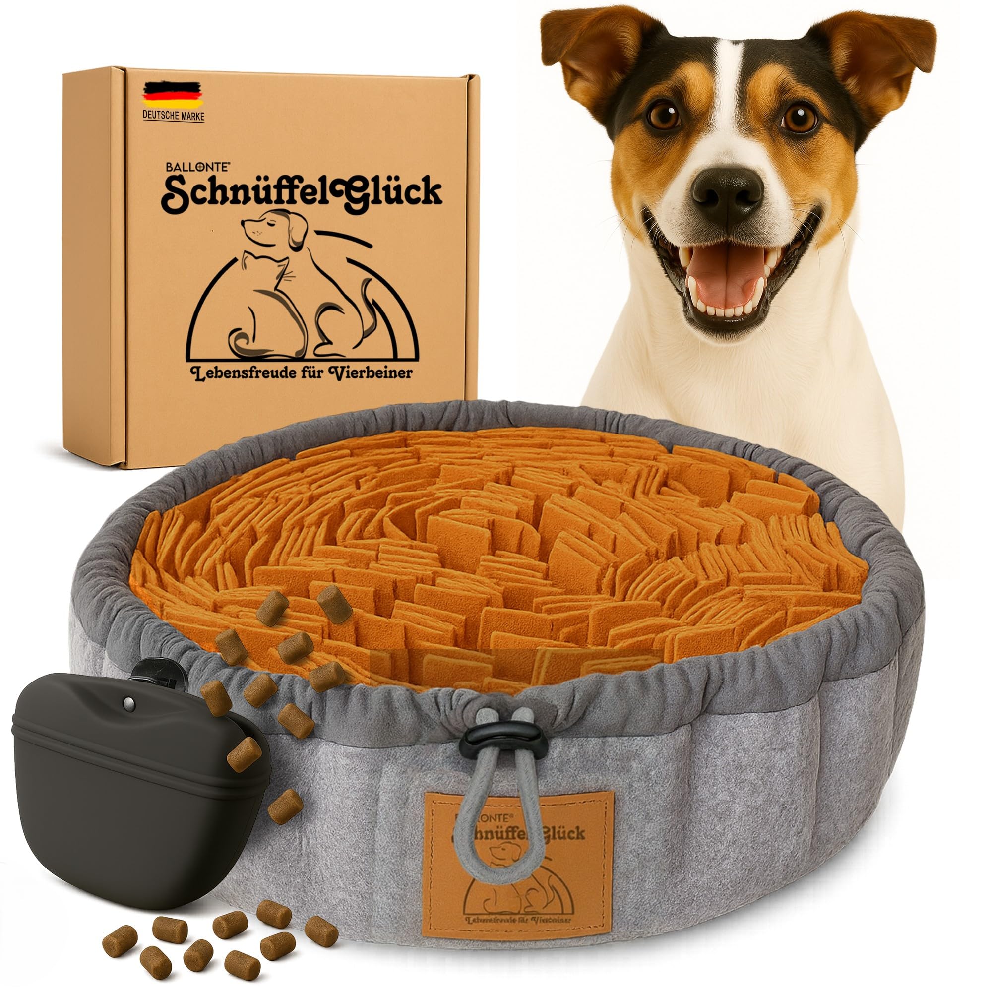 Schnüffelteppich Hund mit Leckerli-Beutel – Schnüffelmatte & Intelligenzspielzeug zur Nasenarbeit – Hundespielzeug zur Beschäftigung gegen Langeweile, rutschfest & waschbar
