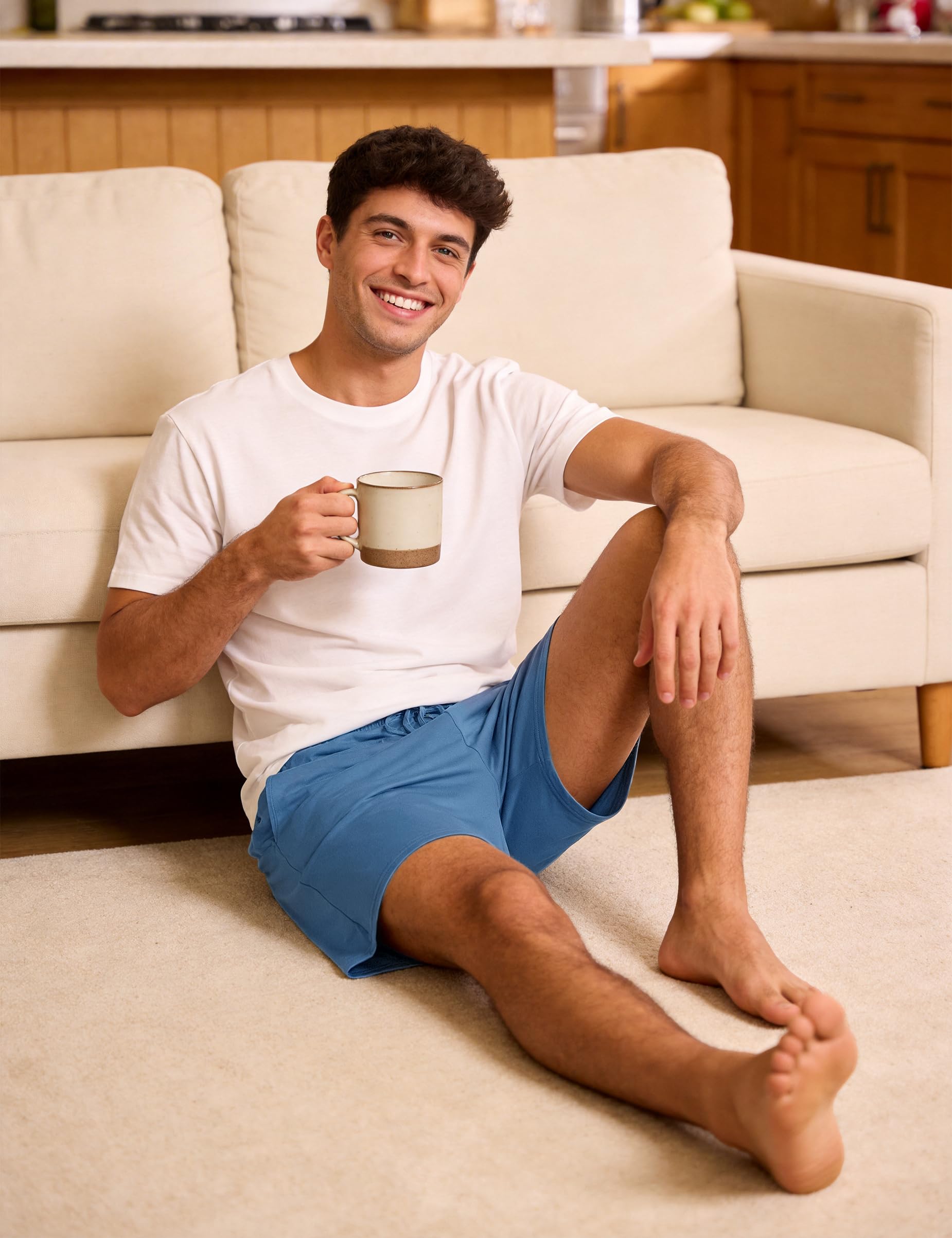 Bresdk Pantalones Cortos Hombre Pijama Verano Algodón con Cordón Ajustable y Bolsillos Traseros Cómodos Transpirables S-3XL