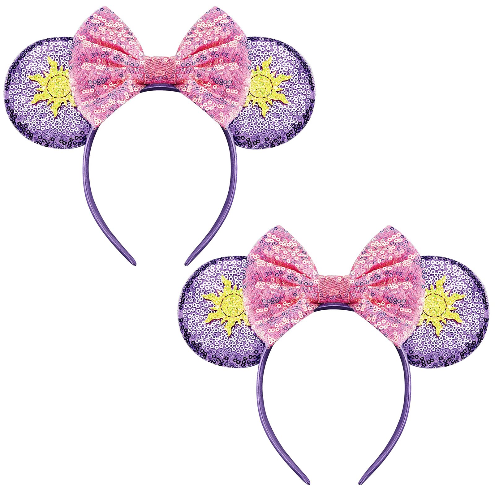 FANYITY Mouse Costume Ears,2 Pcs Mouse Ears Headbands for Girls & Women Party,Size Free (Purple sun 2)