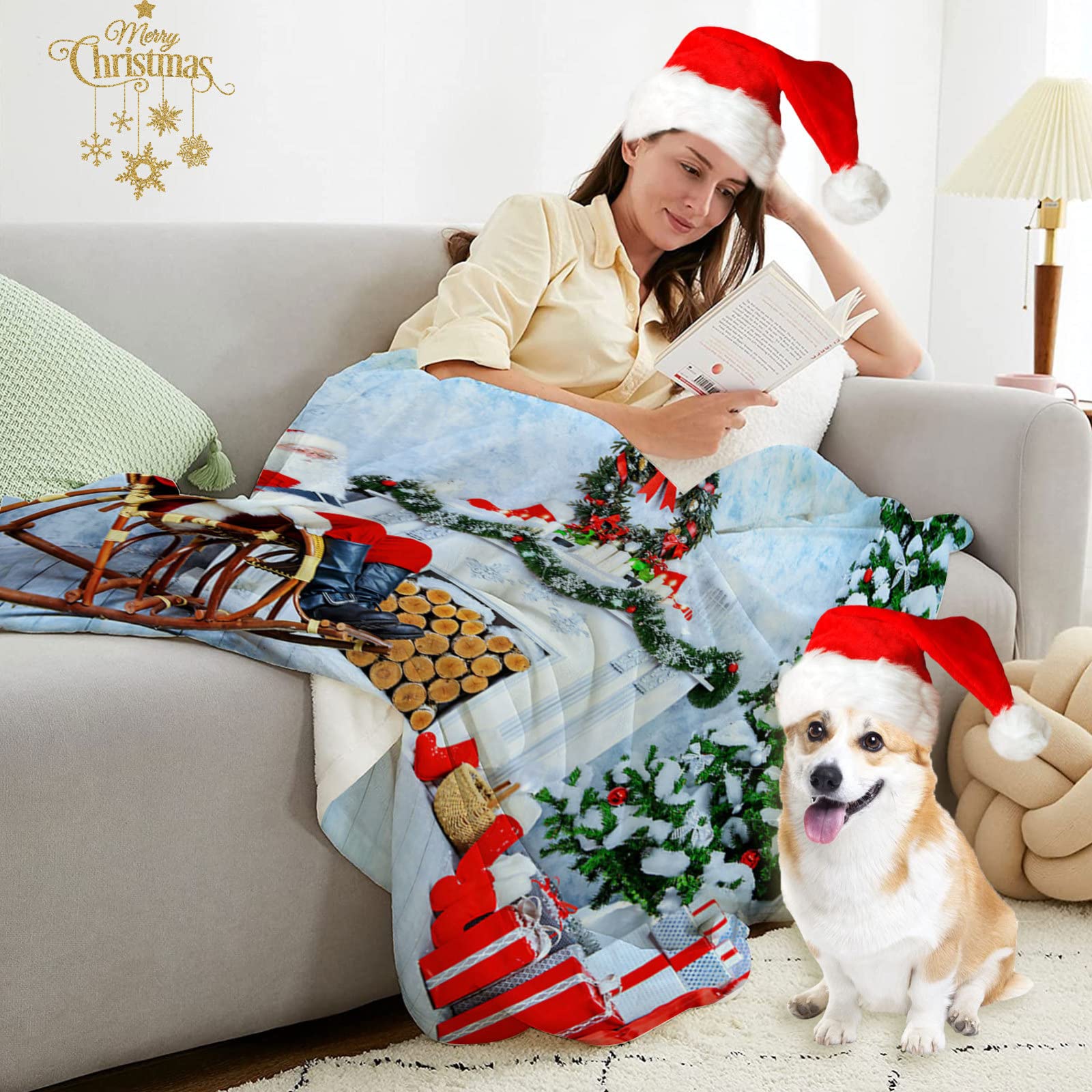 RDJSHOP Manta Navidad, Papá Noel Manta Ultra Suave para Mamá/Hija, Mantas Navideñas de Invierno de Felpa de Franela para Cama y Sofá,150x200cm