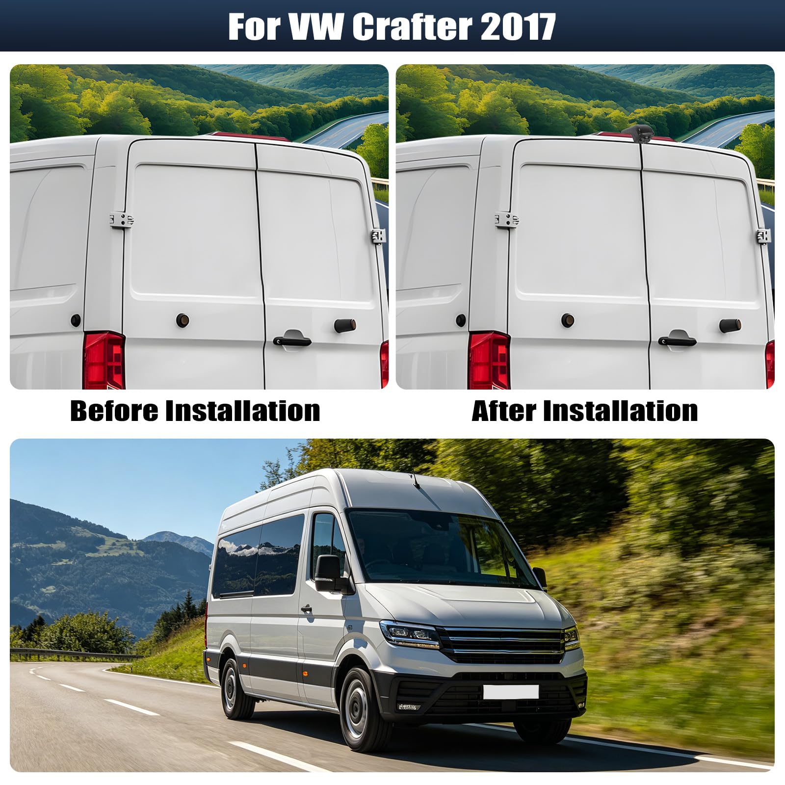 CAMECHO Visione Notturna Telecamera per Auto per VW Crafter 2017, Telecamera retrovisore con HD/CVBS - IP67, Grandangolo 140°, Linee di guida per il parcheggio