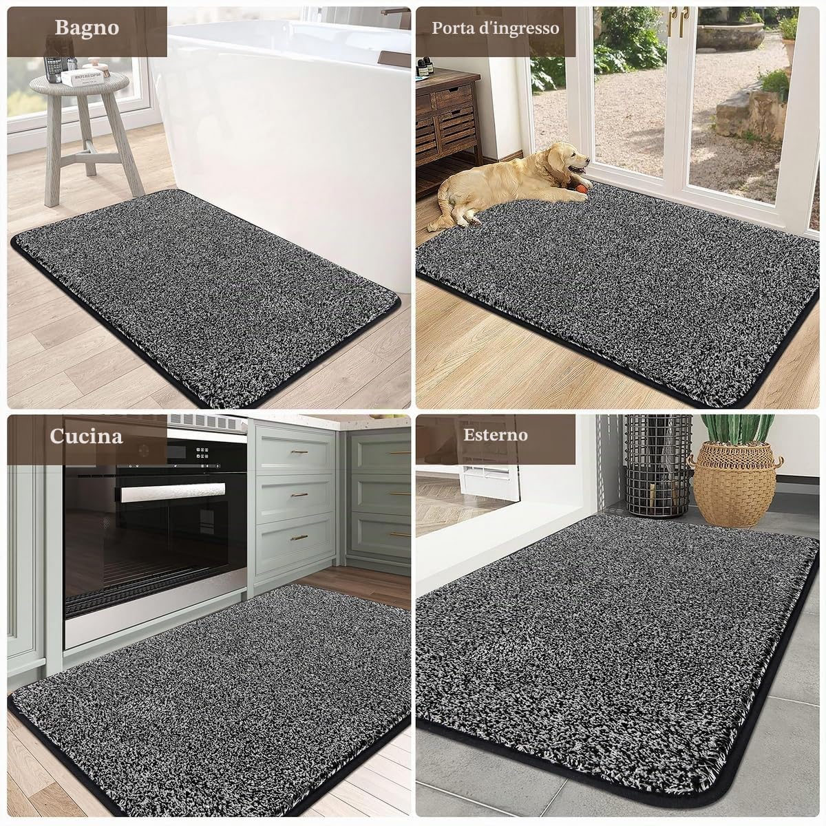 Pauwer Zerbino assorbente per interni ed esterni, 90 x 150 cm, a basso profilo, antiscivolo, per ingresso