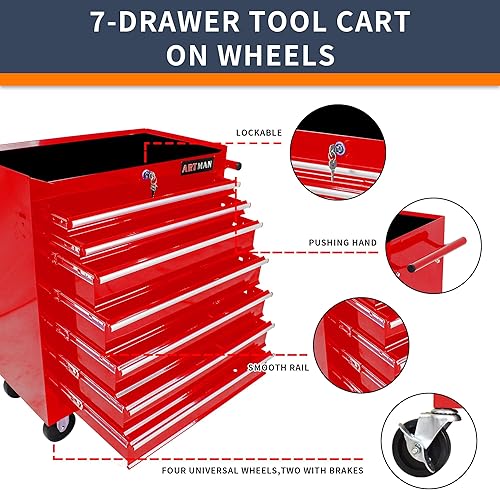 Miniatura 3 de Larmliss Carrito de herramientas con ruedas de 7 cajones, organizador de almacenamiento de herramientas de reparación para el hogar, caja de
