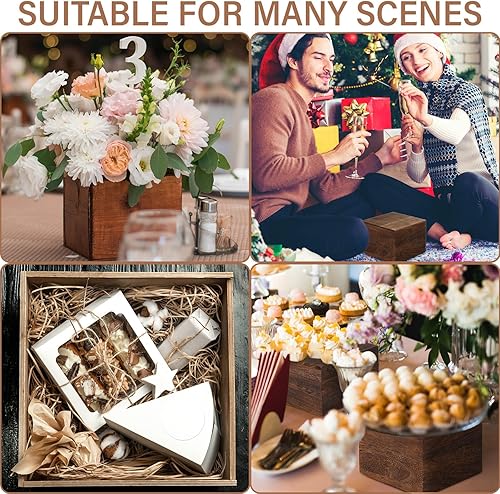 Miniatura 7 de Soporte de madera apilable para cupcakes, 3 piezas, soporte de exhibición cuadrado de madera rústica, caja para almacenamiento de aperitivos de