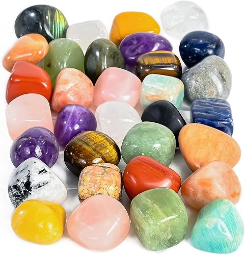 Crocon Juego de cristales y piedras curativas surtidas de 1 libra para sanación de Reiki, piedras pulidas con cristales pulidos, meditación de