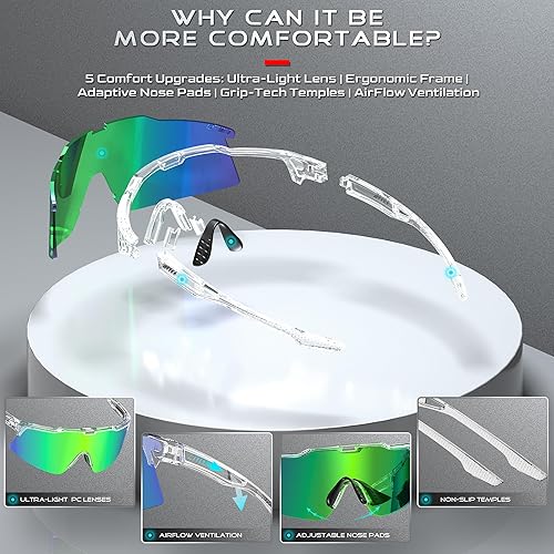 Miniatura 7 de ATTCL Gafas de sol unisex TR90 de ciclismo para hombres y mujeres, lentes de PC, gafas deportivas, ciclismo, pesca, correr