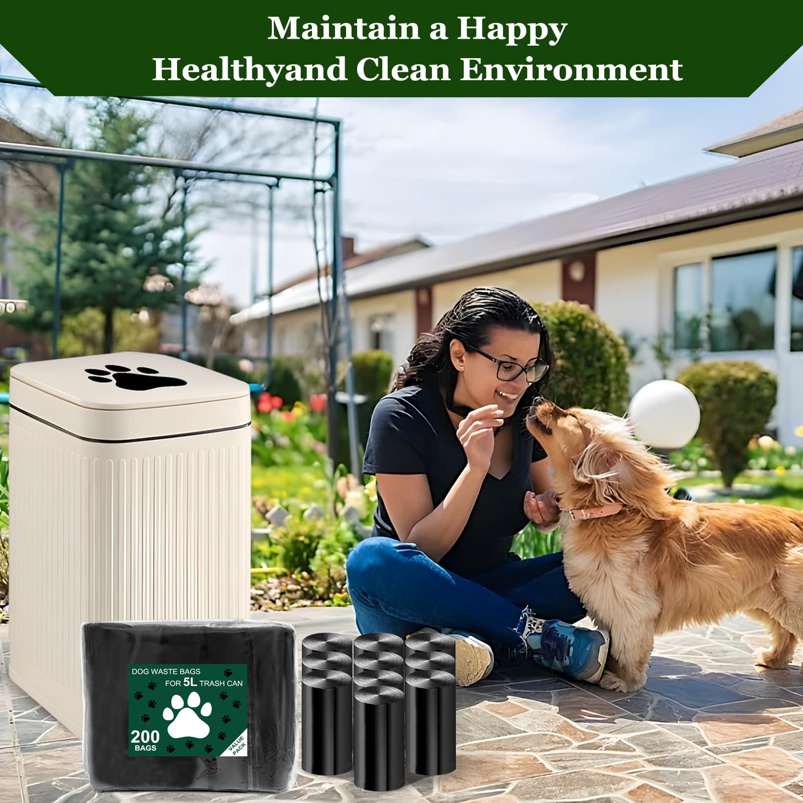 Bolsas de basura para perros, bolsas de basura para perros de 5 litros en el exterior, paquete de 5 bolsas para excrementos de perro, bolsas para excrementos de perro para exteriores, 100