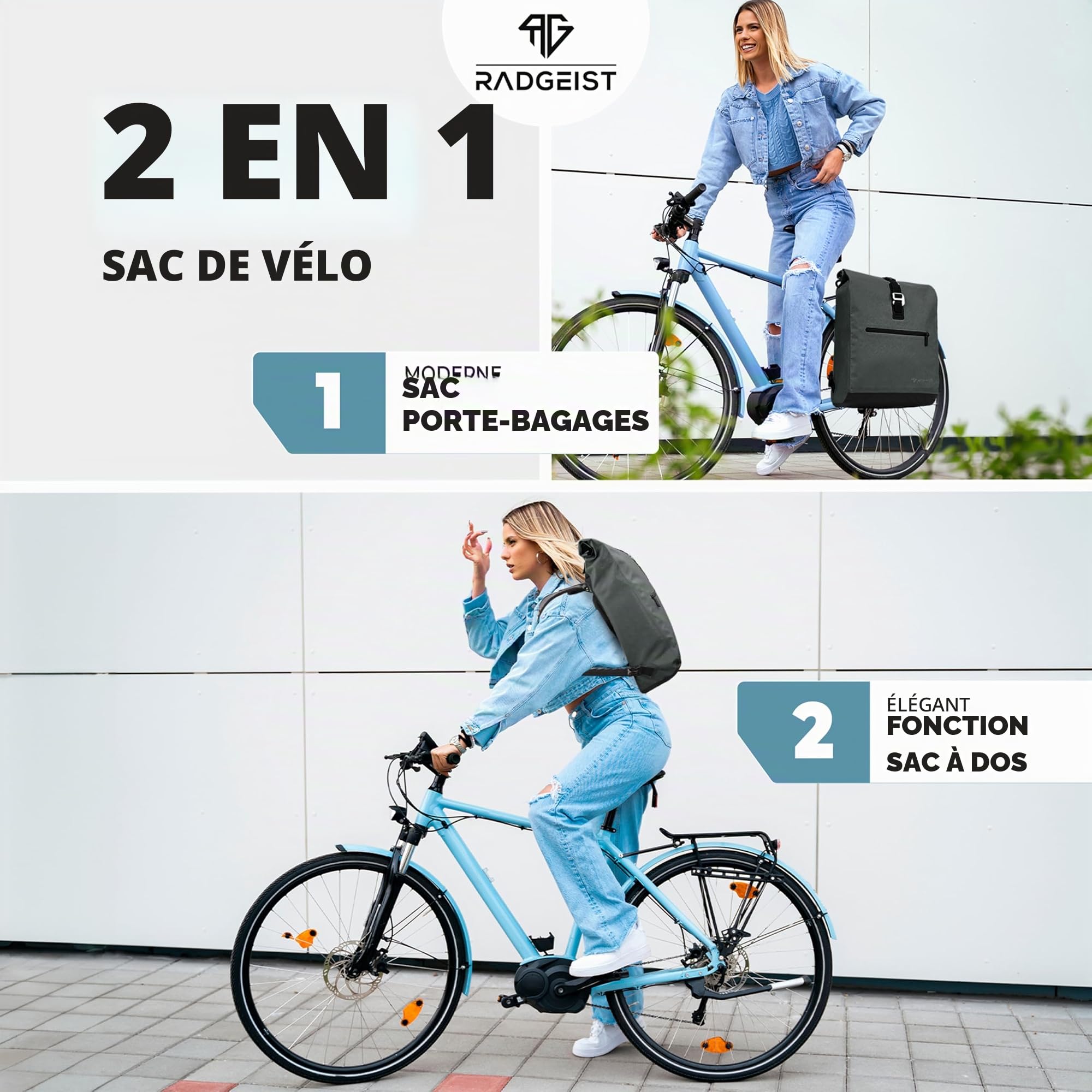 RADGEIST Sacoche de vélo pour porte-bagages - Sac à dos et sac à dos - Pour homme et femme - Sac à bandoulière et sac à bagages pour vélo - 20 l - Anthracite