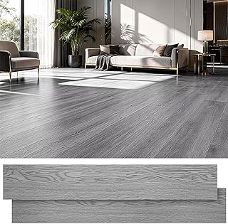 DEXDE Peel and Stick Vinyl Plank Flooring, 36-Pack 54 Sq.Ft Waterproof Self-Adhesive Vinyl Floor Tiles, Natural Wood Grain Texture Heavy Duty for Kitchen, Bathroom, RV & DIY Home Decor, Gray