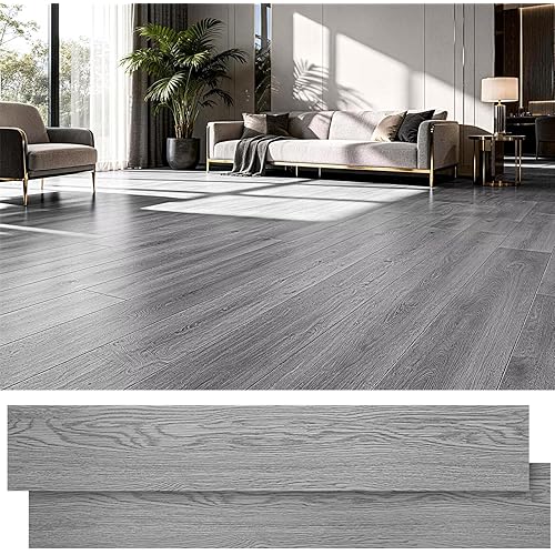 DEXDE Peel and Stick Vinyl Plank Flooring, 36-Pack 54 Sq.Ft Waterproof Self-Adhesive Vinyl Floor Tiles, Natural Wood Grain Texture Heavy Duty for Kitchen, Bathroom, RV & DIY Home Decor, Gray