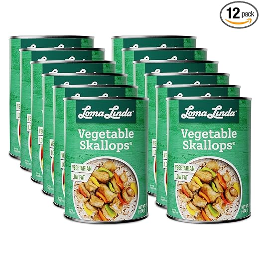 Vegan Seafood Plant-Based Alternative - Loma Linda Vegetable Skallops Meatless Fish Substitute, High Protein Meat Alternative, Non-GMO Vegetarian Scallops, Ready to Serve, 15 oz Cans (12 Pack