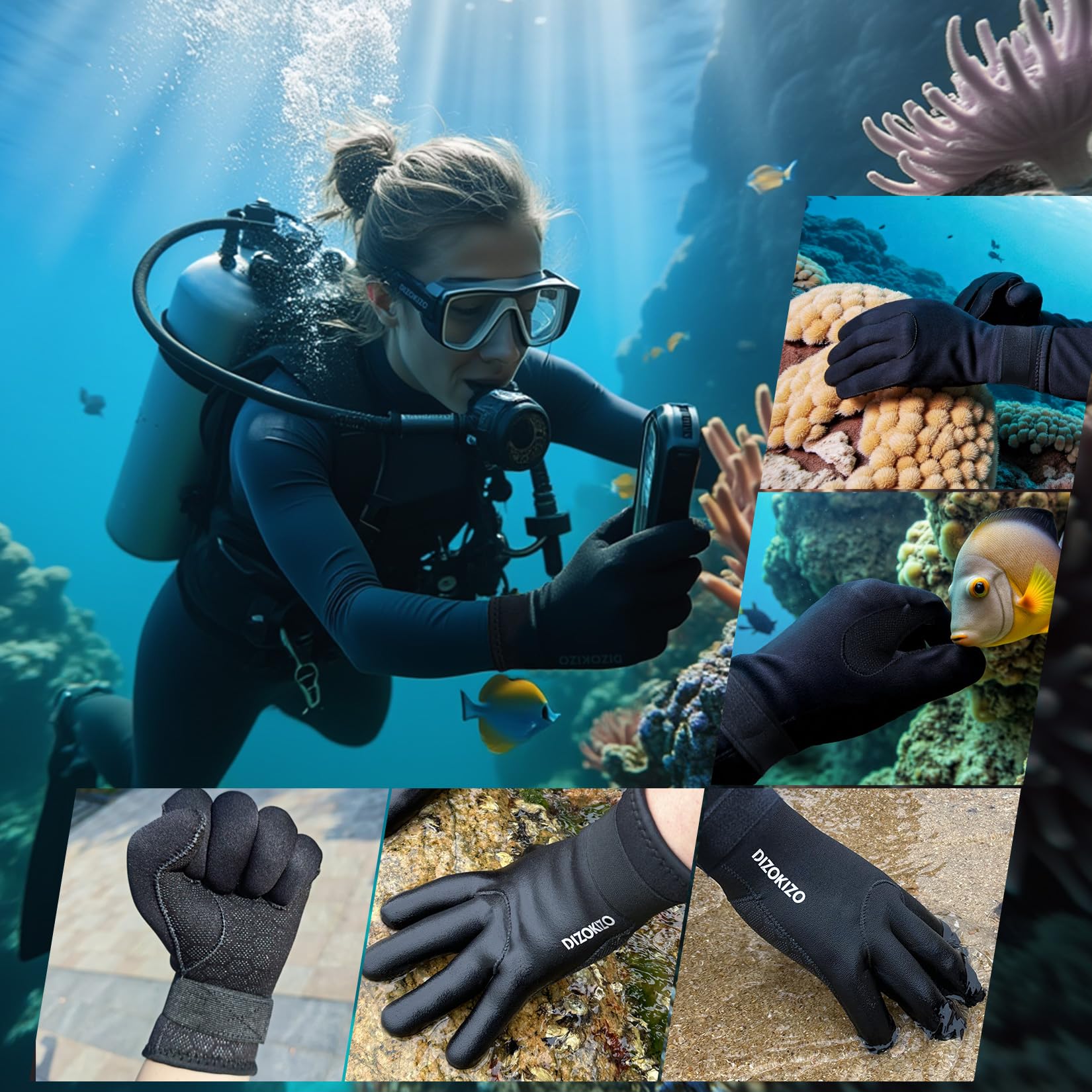 Gants de plongée en néoprène 3mm Anti-dérapant Thermique pour plongée sous-marine Snorkeling Natation